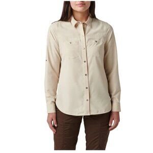 5.11 Tactical Woman's Marksman Long Sleeve Shirt Beige Snap Button UPF50 NWT